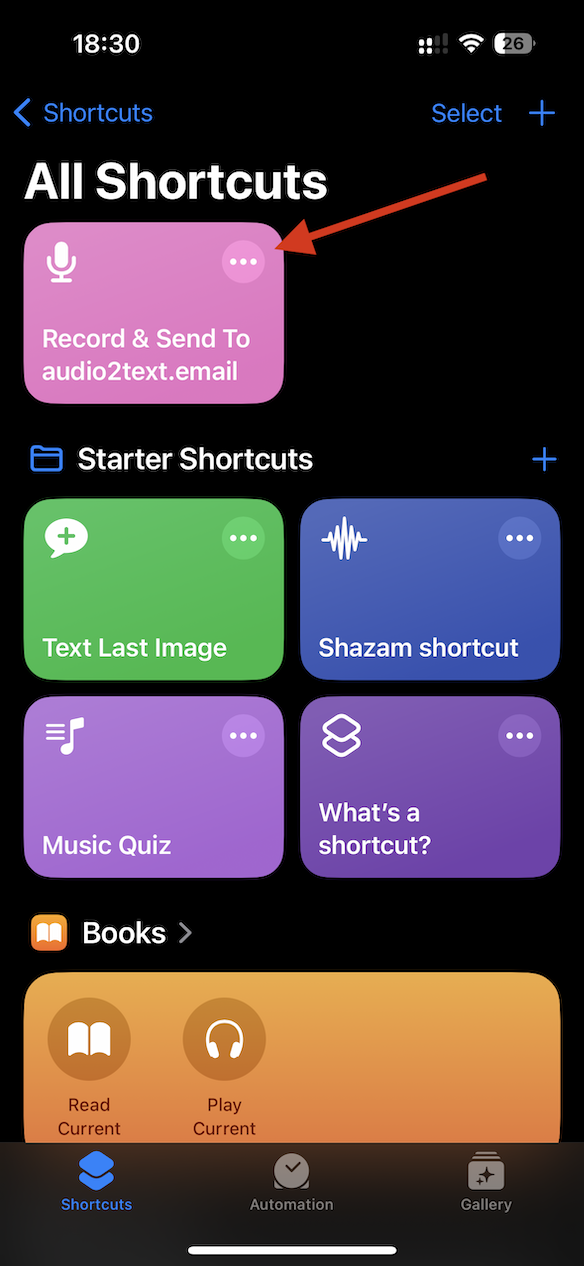 audio2text.email shortcut configuration step 1