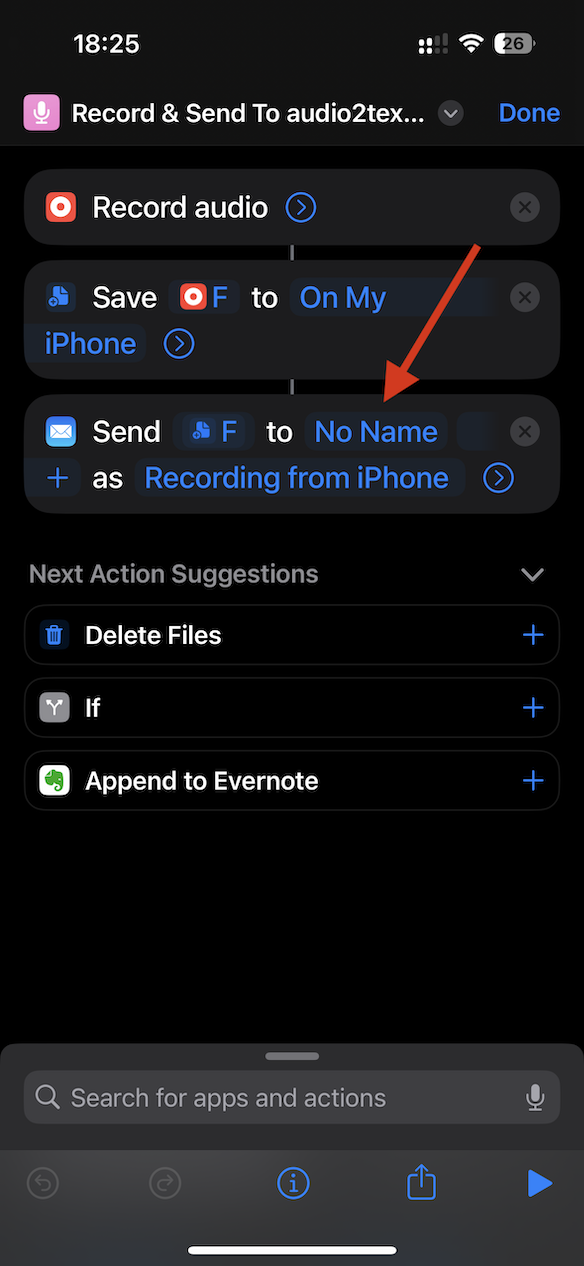 audio2text.email shortcut configuration step 2