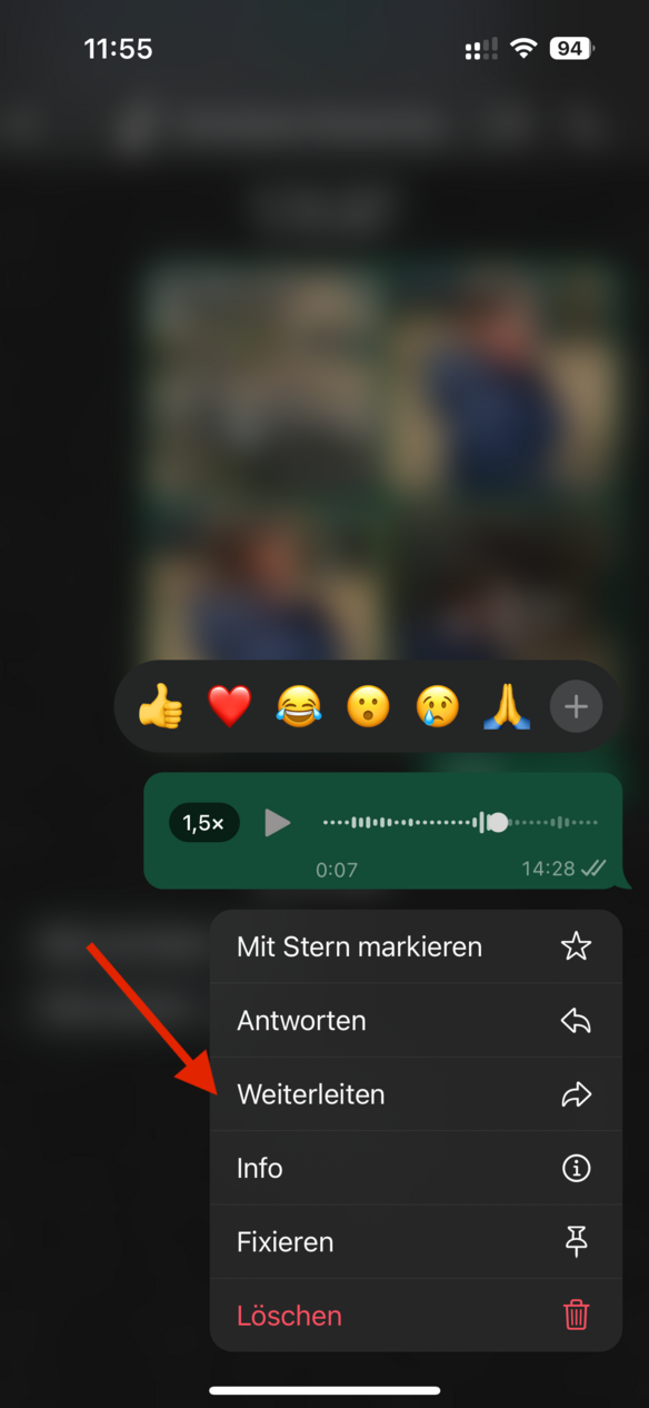 Screenshot: WhatsApp-Nachricht Weiterleiten Teile 1