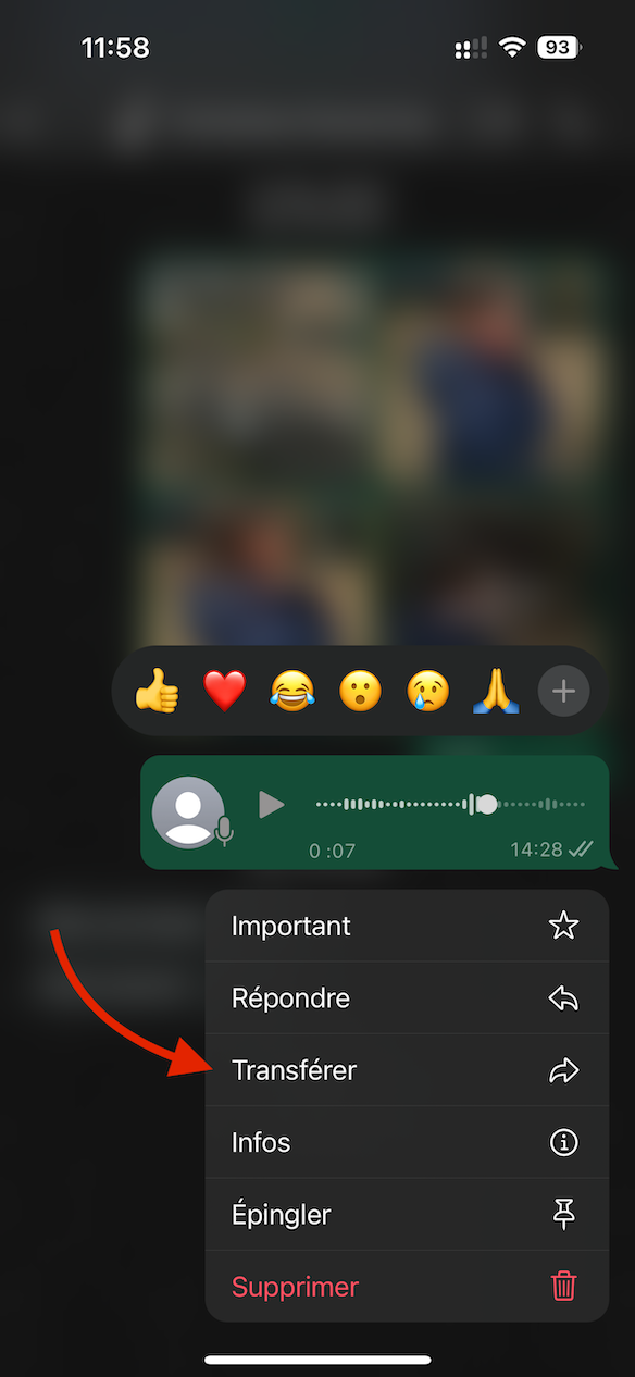 Écran Partager le message sur WhatsApp, étape 1