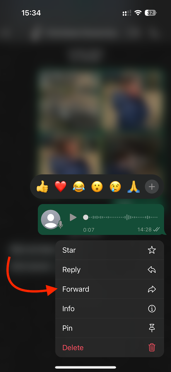 Screenshot of WhatsApp Share Message Screen, Step 1