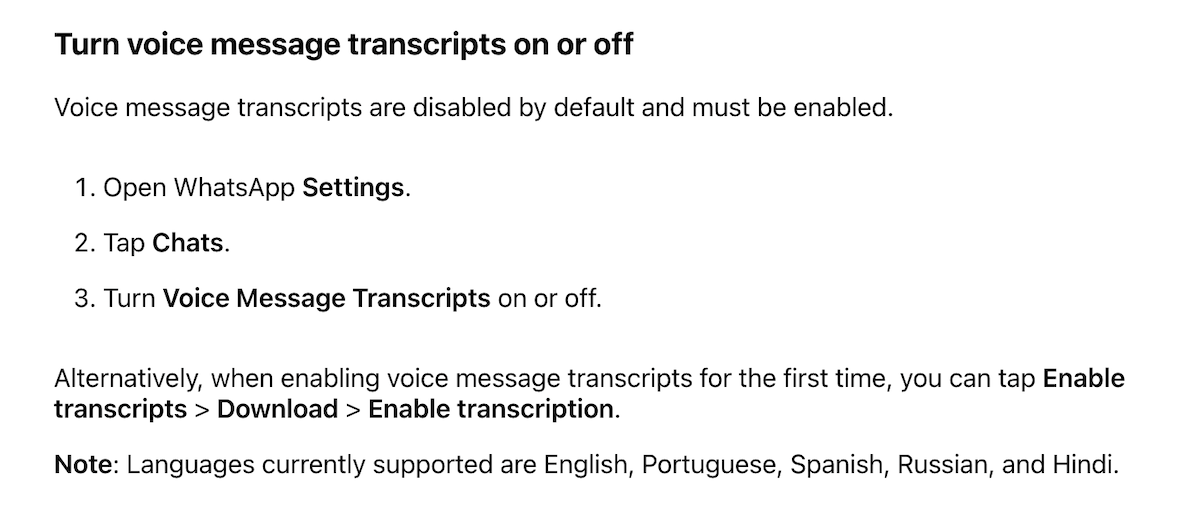 Screenshot of WhatsApp Documentation, Android (June 2024)